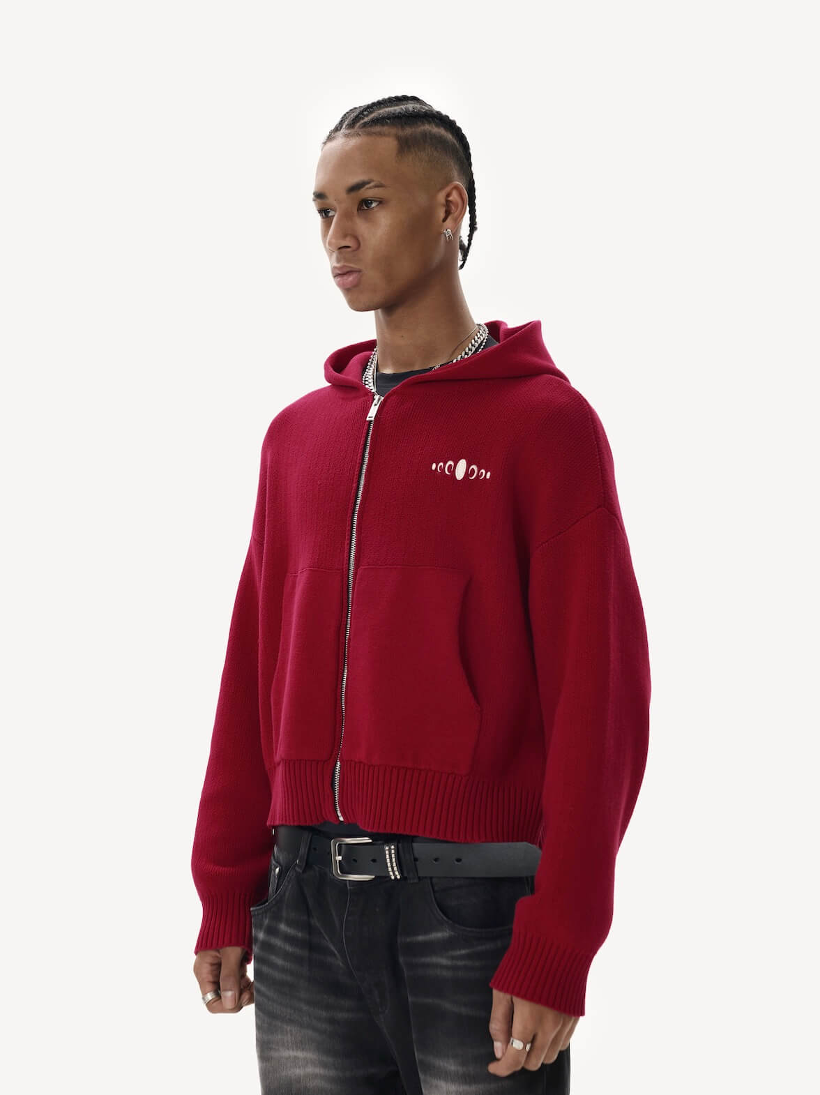 KARMANISTIC Embroidered Zip Up Knit Hoodie