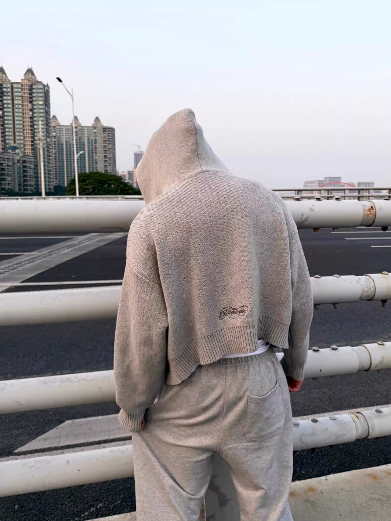 KARMANISTIC Embroidered Zip Up Knit Hoodie