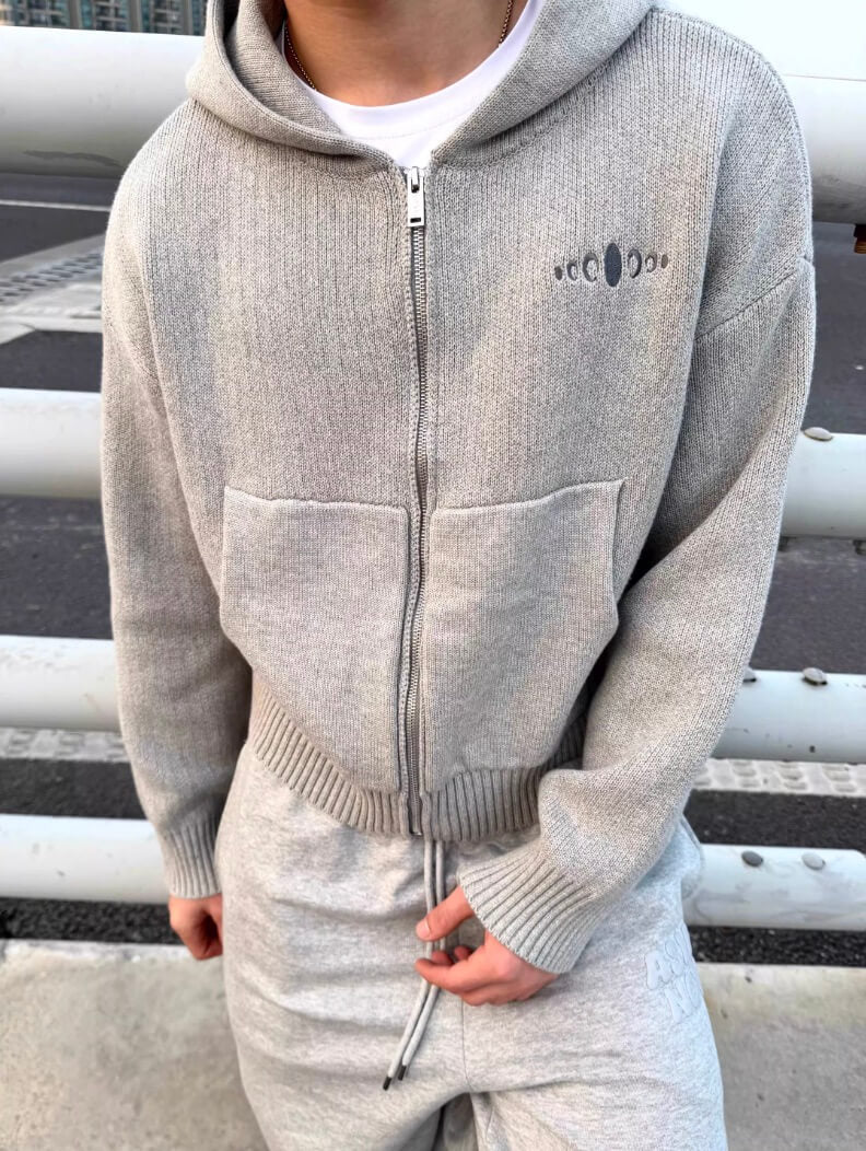 KARMANISTIC Embroidered Zip Up Knit Hoodie