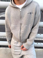 KARMANISTIC Embroidered Zip Up Knit Hoodie