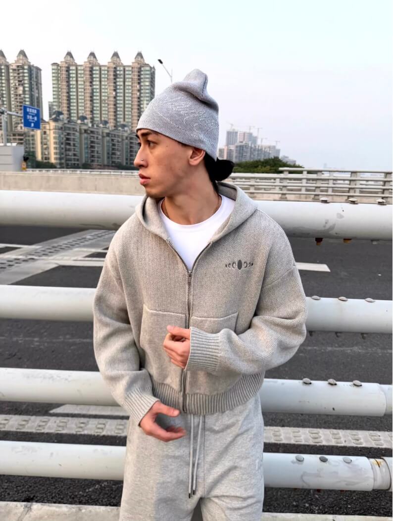 KARMANISTIC Embroidered Zip Up Knit Hoodie