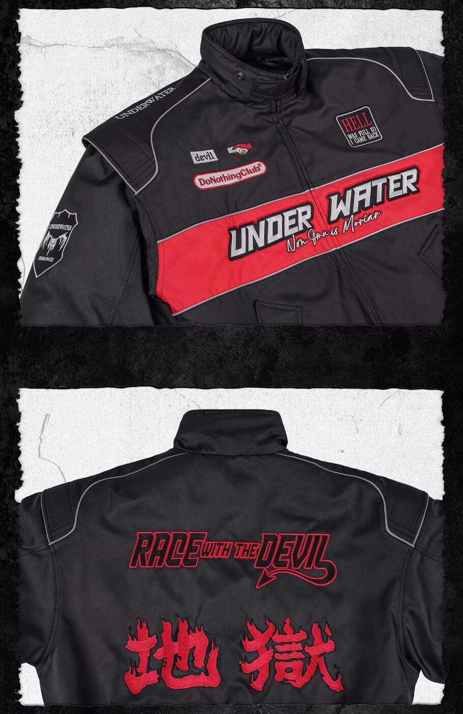 UNDERWATER Hell Badge Embroidered Racing Bomber Jacket