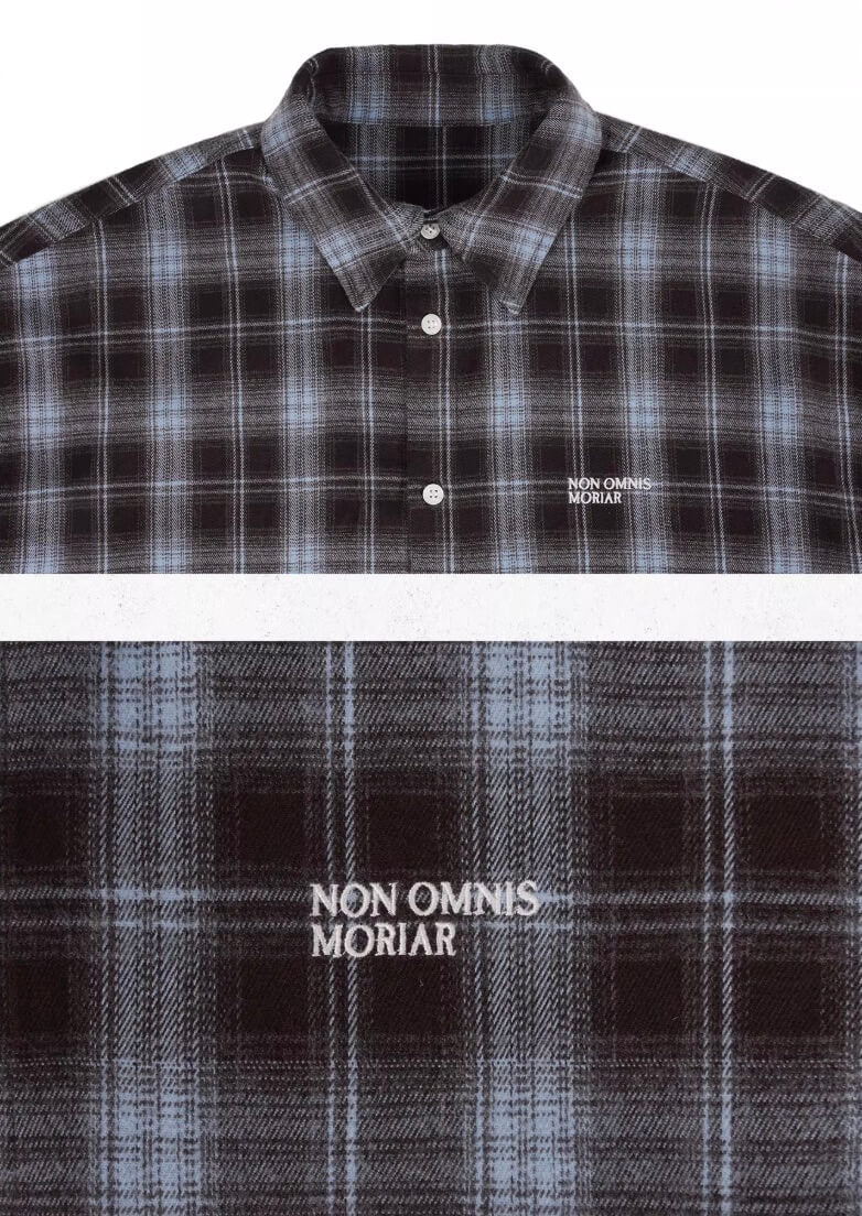 UNDERWATER Blue Brushed Plaid Raw Hem Long Sleeve Flannel Shirt