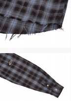 UNDERWATER Blue Brushed Plaid Raw Hem Long Sleeve Flannel Shirt