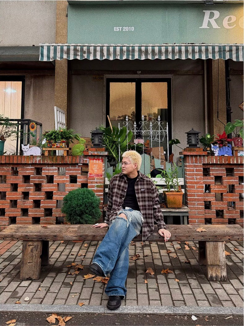 UNDERWATER Brown Brushed Plaid Raw Hem Long Sleeve Flannel Shirt