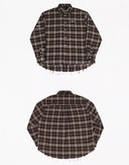 UNDERWATER Brown Brushed Plaid Raw Hem Long Sleeve Flannel Shirt