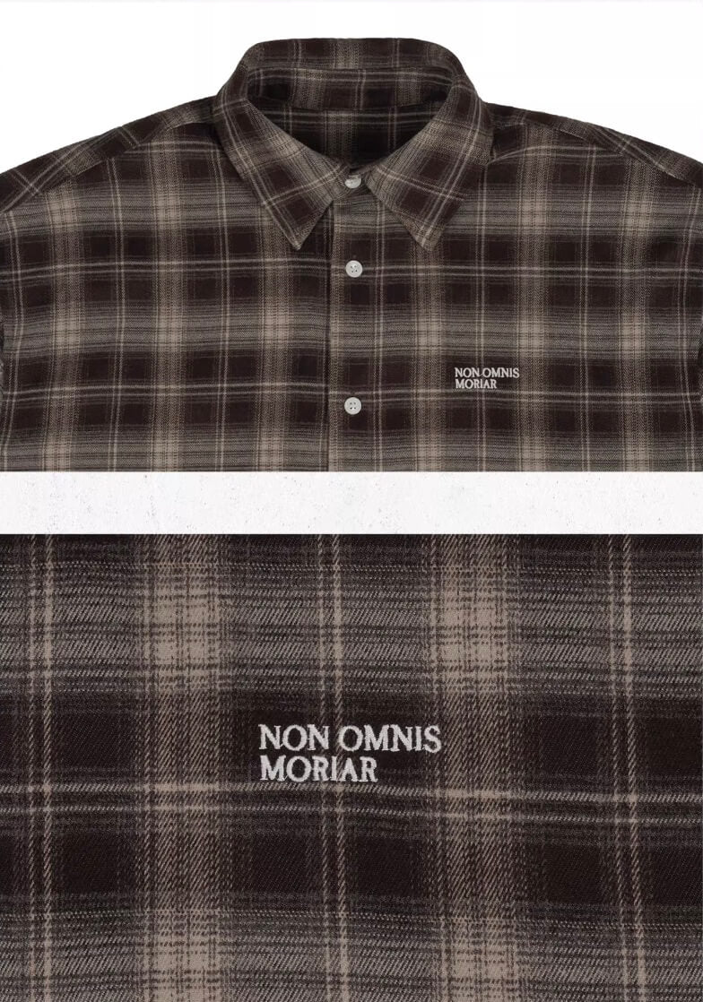 UNDERWATER Brown Brushed Plaid Raw Hem Long Sleeve Flannel Shirt