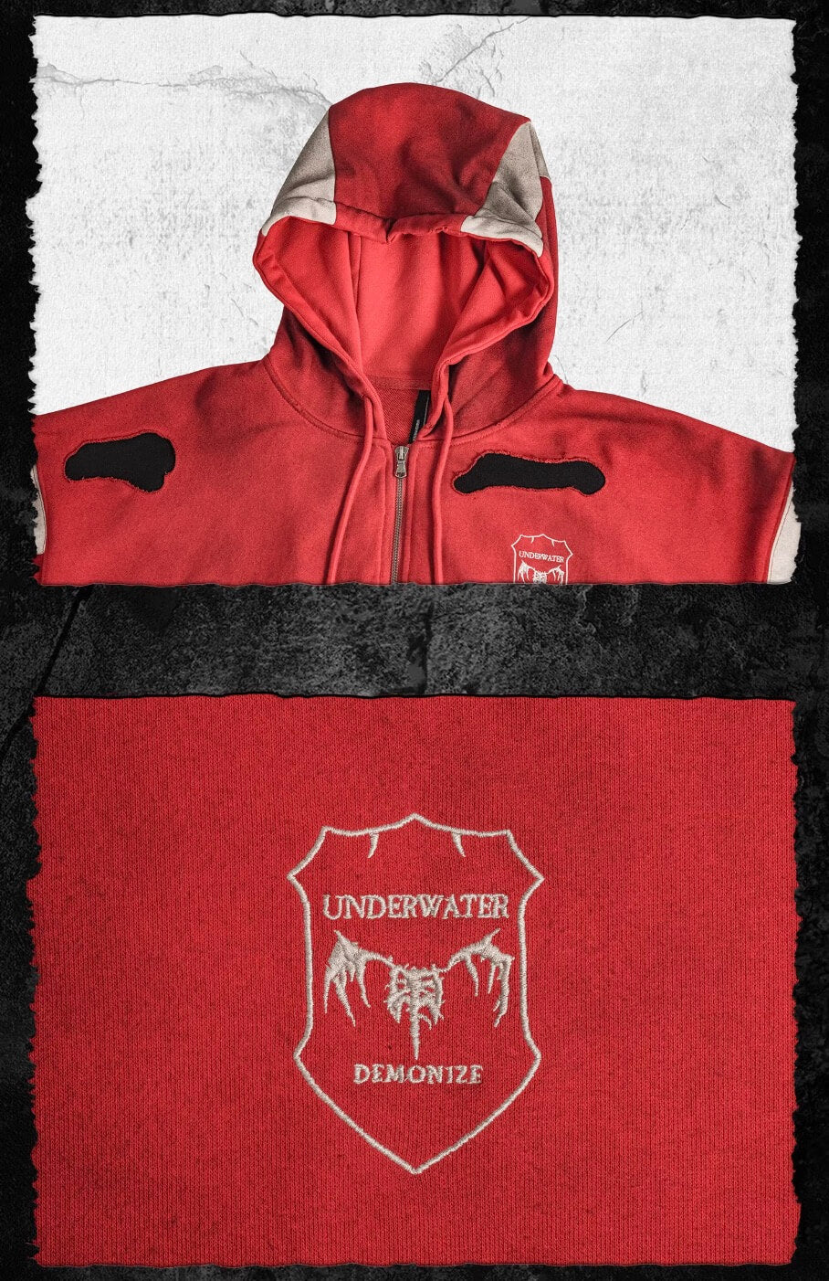 UNDERWATER Skeleton Patchwork Dirty Dye Zip Up Hoodie