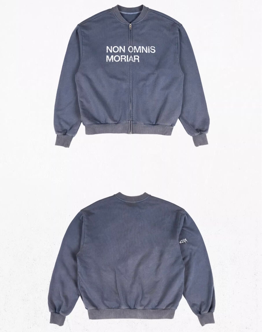 UNDERWATER Washed Distressed Vintage Print Zip Up Sweatshirt