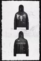 UNDERWATER Winged Devil Bone Jacquard Distressed Knit Zip Up Hoodie