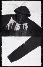 UNDERWATER Winged Devil Bone Jacquard Distressed Knit Zip Up Hoodie