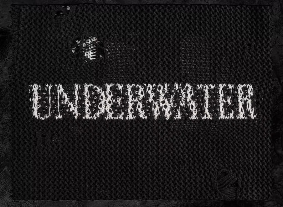 UNDERWATER Winged Devil Bone Jacquard Distressed Knit Zip Up Hoodie
