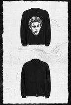 UNDERWATER Demon Digital Print Distressed Knit Sweater