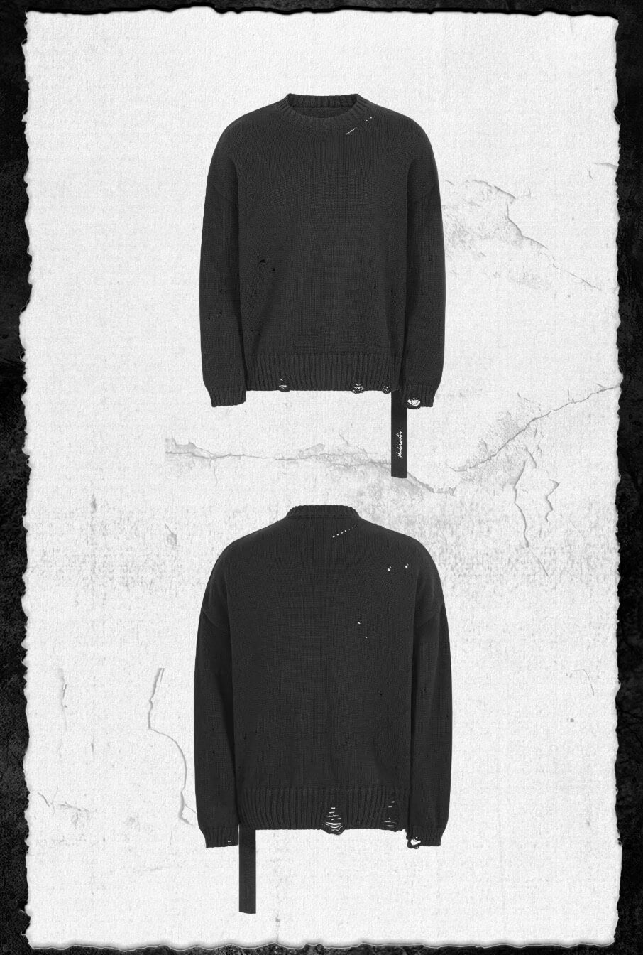 UNDERWATER Ribbon Tape Distressed Knit Sweater