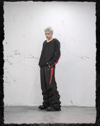 UNDERWATER Striped Colorblock Raw Hem Sweatshirt