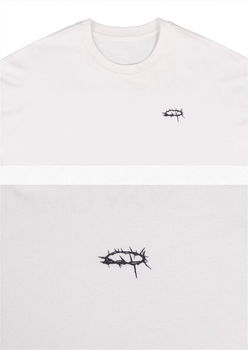 UNDERWATER White Thorn Ring Logo Print Long Sleeve Tee