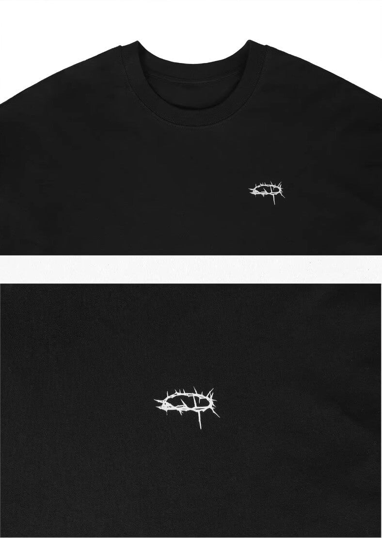 UNDERWATER Black Thorn Ring Logo Print Long Sleeve Tee