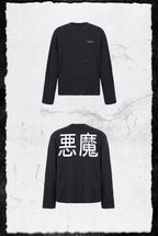 UNDERWATER Black Demon Print Distressed Long Sleeve Tee