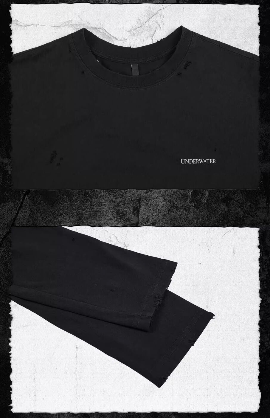 UNDERWATER Black Demon Print Distressed Long Sleeve Tee
