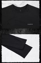UNDERWATER Black Demon Print Distressed Long Sleeve Tee
