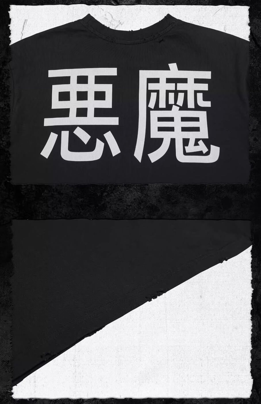 UNDERWATER Black Demon Print Distressed Long Sleeve Tee