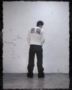 UNDERWATER White Demon Print Distressed Long Sleeve Tee