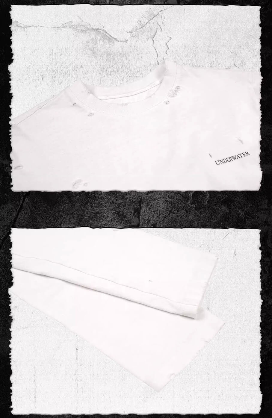UNDERWATER White Demon Print Distressed Long Sleeve Tee