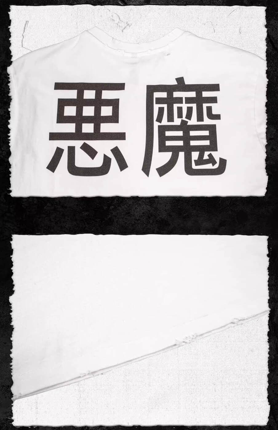 UNDERWATER White Demon Print Distressed Long Sleeve Tee