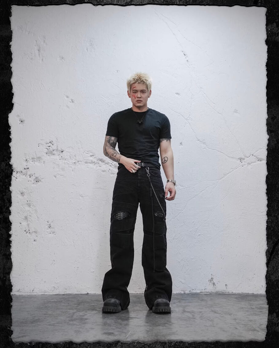 UNDERWATER Snakeskin Deconstructed Patchwork Flared Jeans