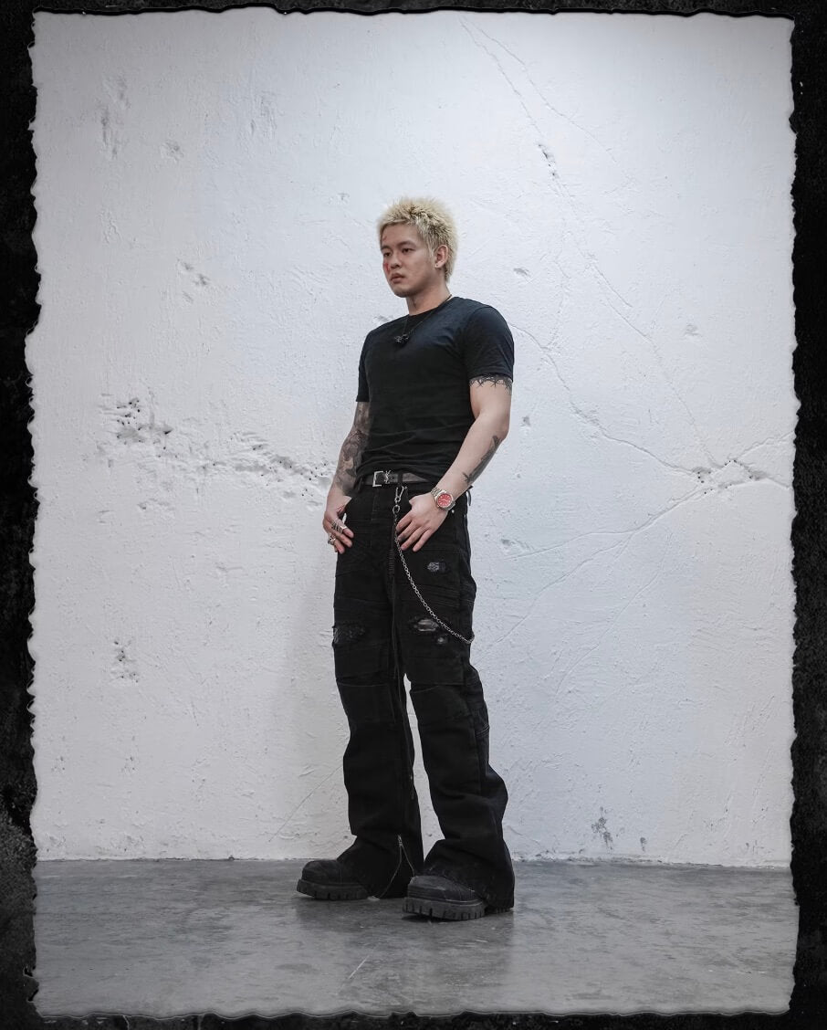 UNDERWATER Snakeskin Deconstructed Patchwork Flared Jeans