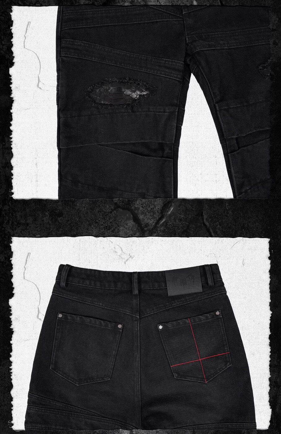 UNDERWATER Snakeskin Deconstructed Patchwork Flared Jeans