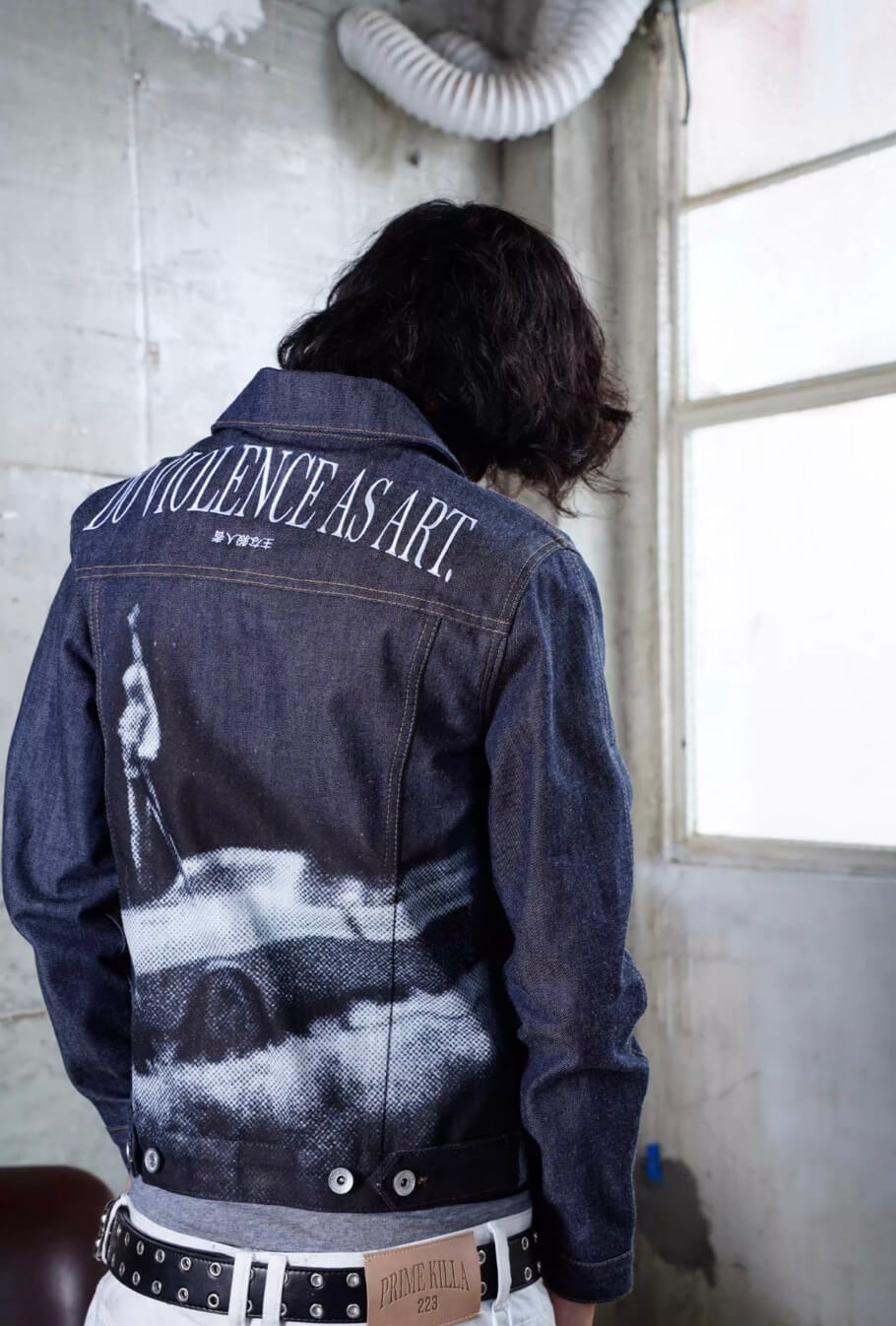 TGFCLUB Portrait Graphic Studded Slim Fit Denim Jacket