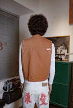 TGFCLUB Distressed Embossed Quilted Zip Up Vest