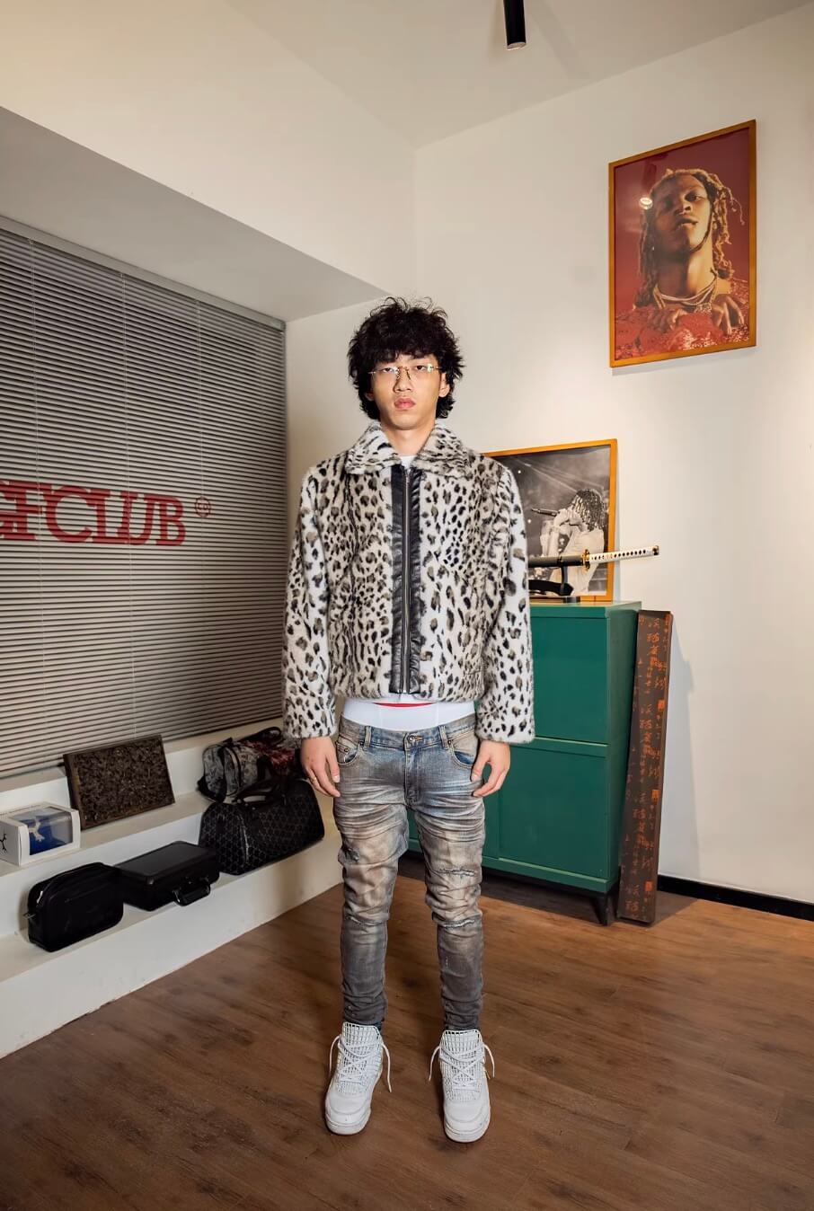 TGFCLUB Leopard Printed Faux Fur Jacket