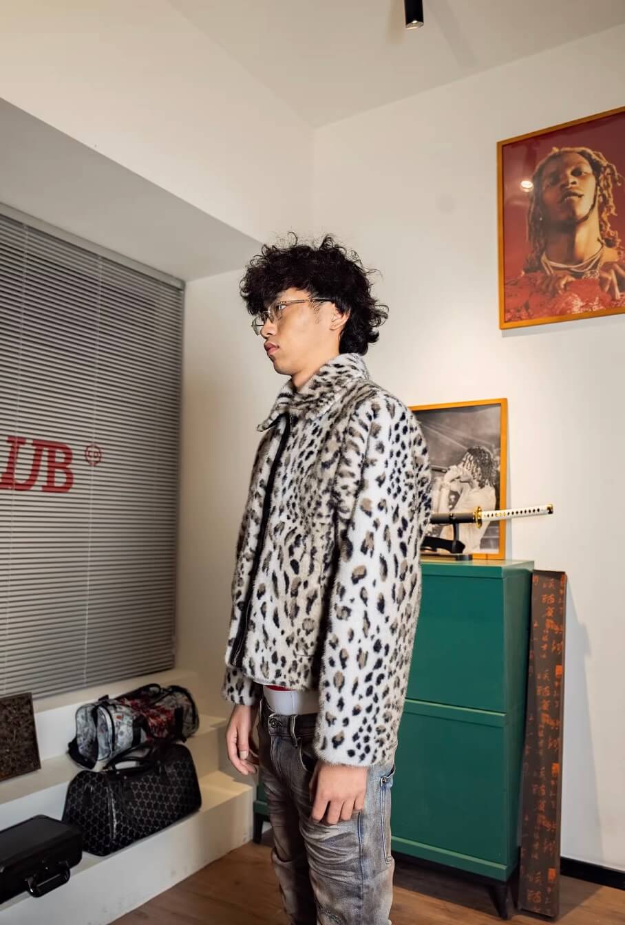 TGFCLUB Leopard Printed Faux Fur Jacket