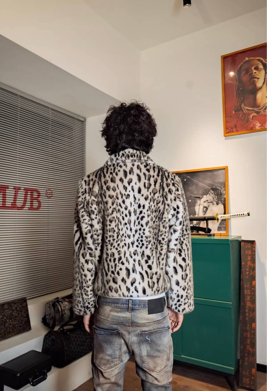 TGFCLUB Leopard Printed Faux Fur Jacket