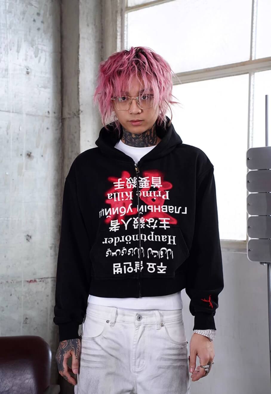 TGFCLUB Prime Killer Graphic Cropped Zip Up Hoodie