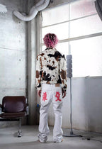 TGFCLUB Kill Graffiti Distressed White Flared Jeans