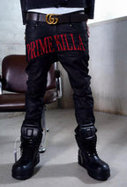 TGFCLUB PRIME KILLA Print Rhinestone Waxed Slim Fit Skinny Jeans