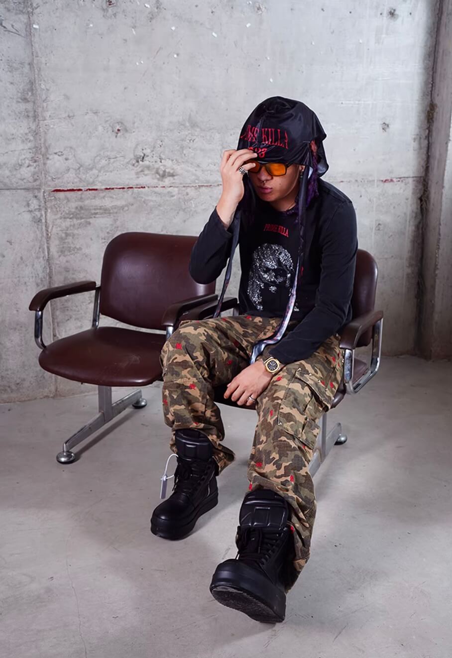 TGFCLUB Kill Fully Embroidered Studded Camouflage Cargo Pants