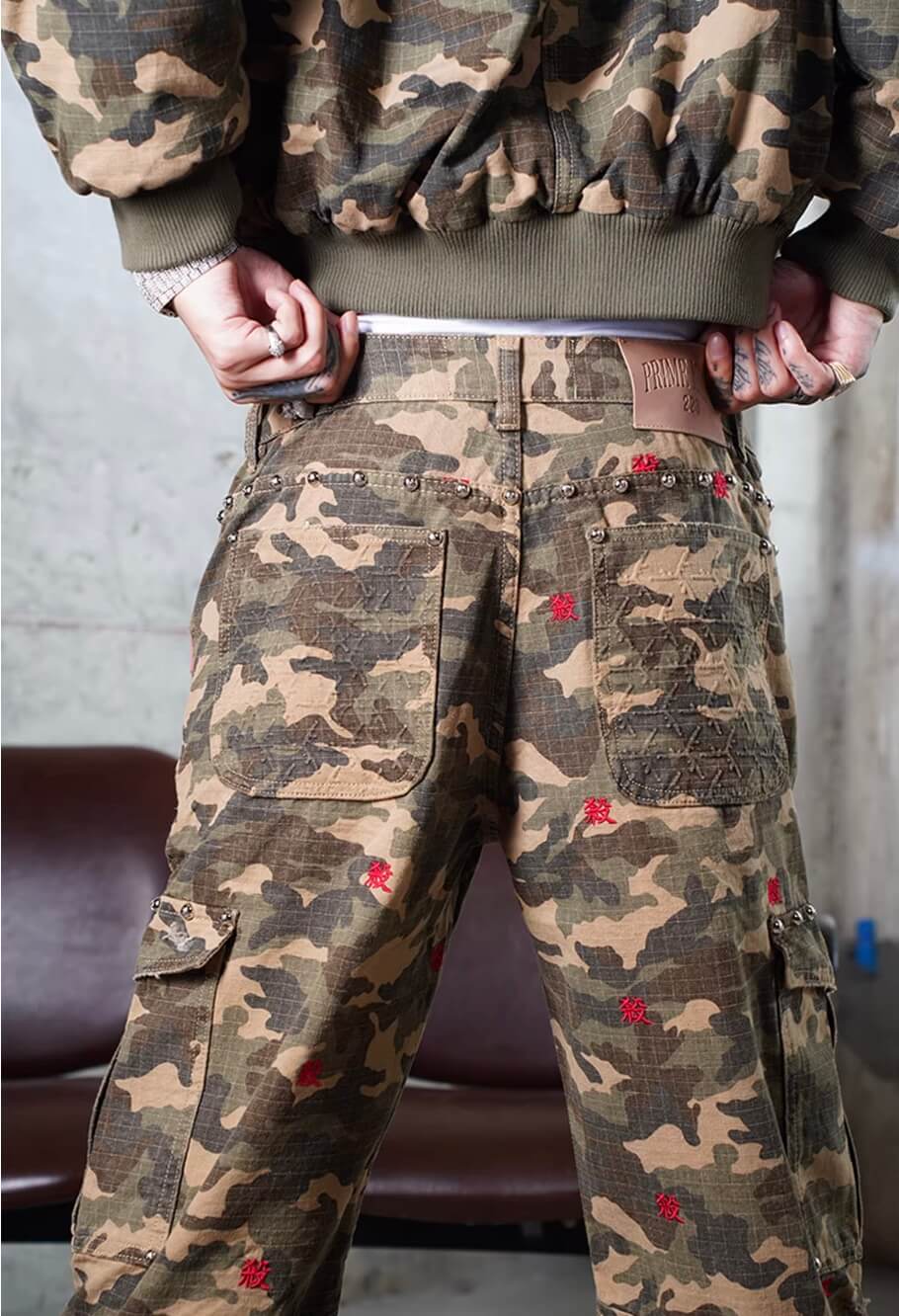 TGFCLUB Kill Fully Embroidered Studded Camouflage Cargo Pants