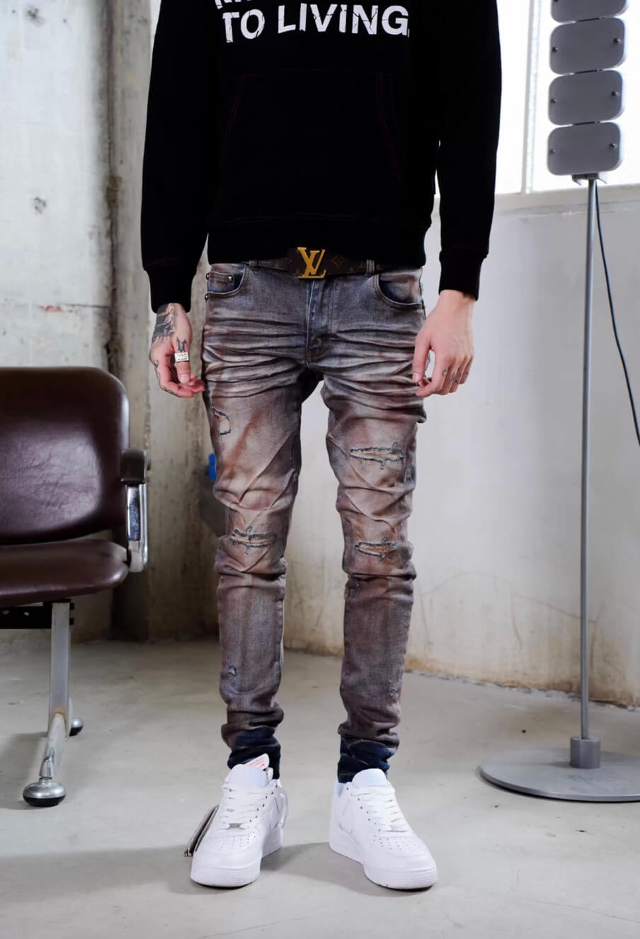 TGFCLUB Rust Washed Distressed Slim Fit Skinny Jeans