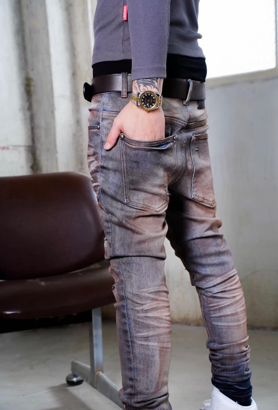 TGFCLUB Rust Washed Distressed Slim Fit Skinny Jeans