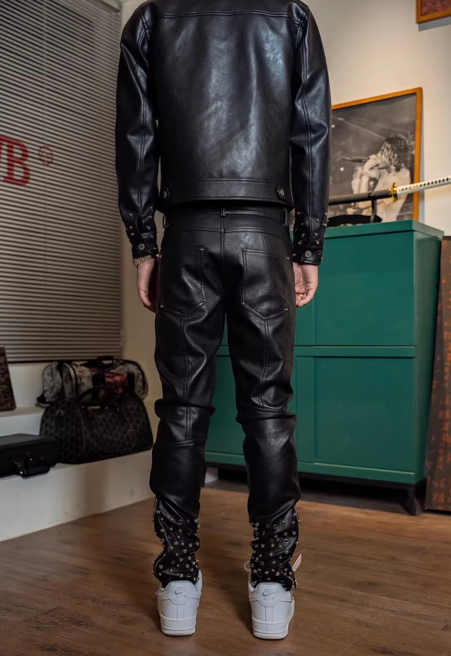 TGFCLUB Embossed Studded Slim Fit PU Leather Pants