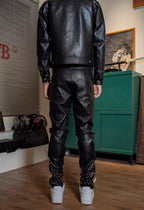 TGFCLUB Embossed Studded Slim Fit PU Leather Pants