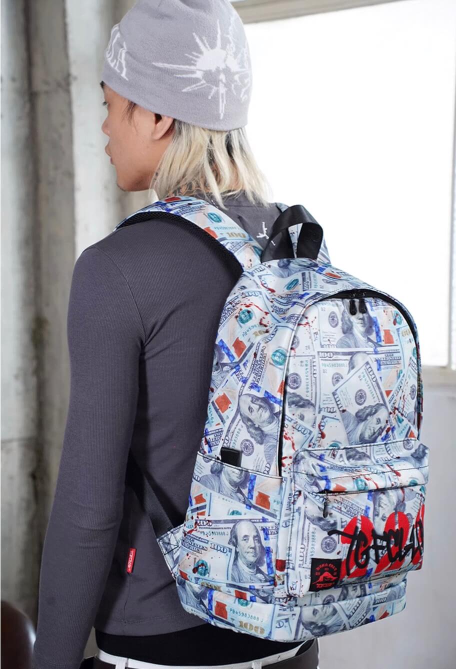 TGFCLUB Graffiti Dollar Bill All Over Printed Backpack