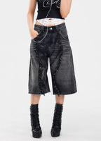 Night Lab Frayed Seam Washed Denim Shorts