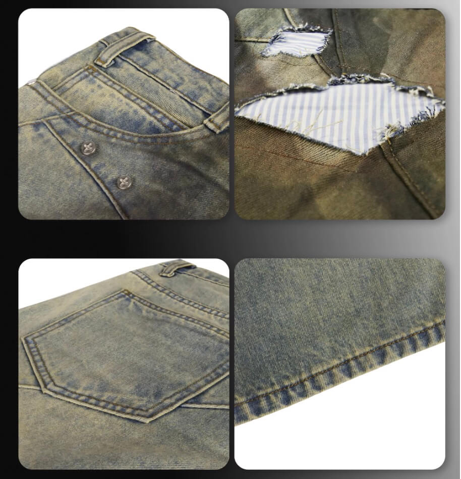 Night Lab Rivet Patchwork Rust Washed Jeans