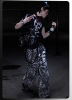 Night Lab Skull Pirate Leopard Printed Distressed Pants