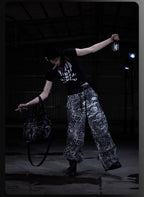 Night Lab Skull Pirate Leopard Printed Distressed Pants